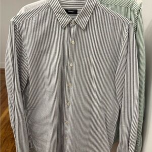 Theory Men's Black and White Striped Shirt